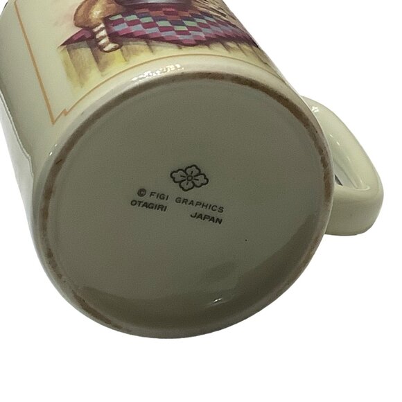 Vtg Otagiri Japan Tabby Kitty Cat Patchwork Quilt Flower Plant Tea Cup Mug 3.5 - Picture 5 of 6